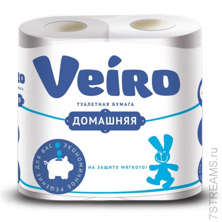 Туалетная бумага двухслойная "Веиро Домашняя" (белая 4рул, 15м)
